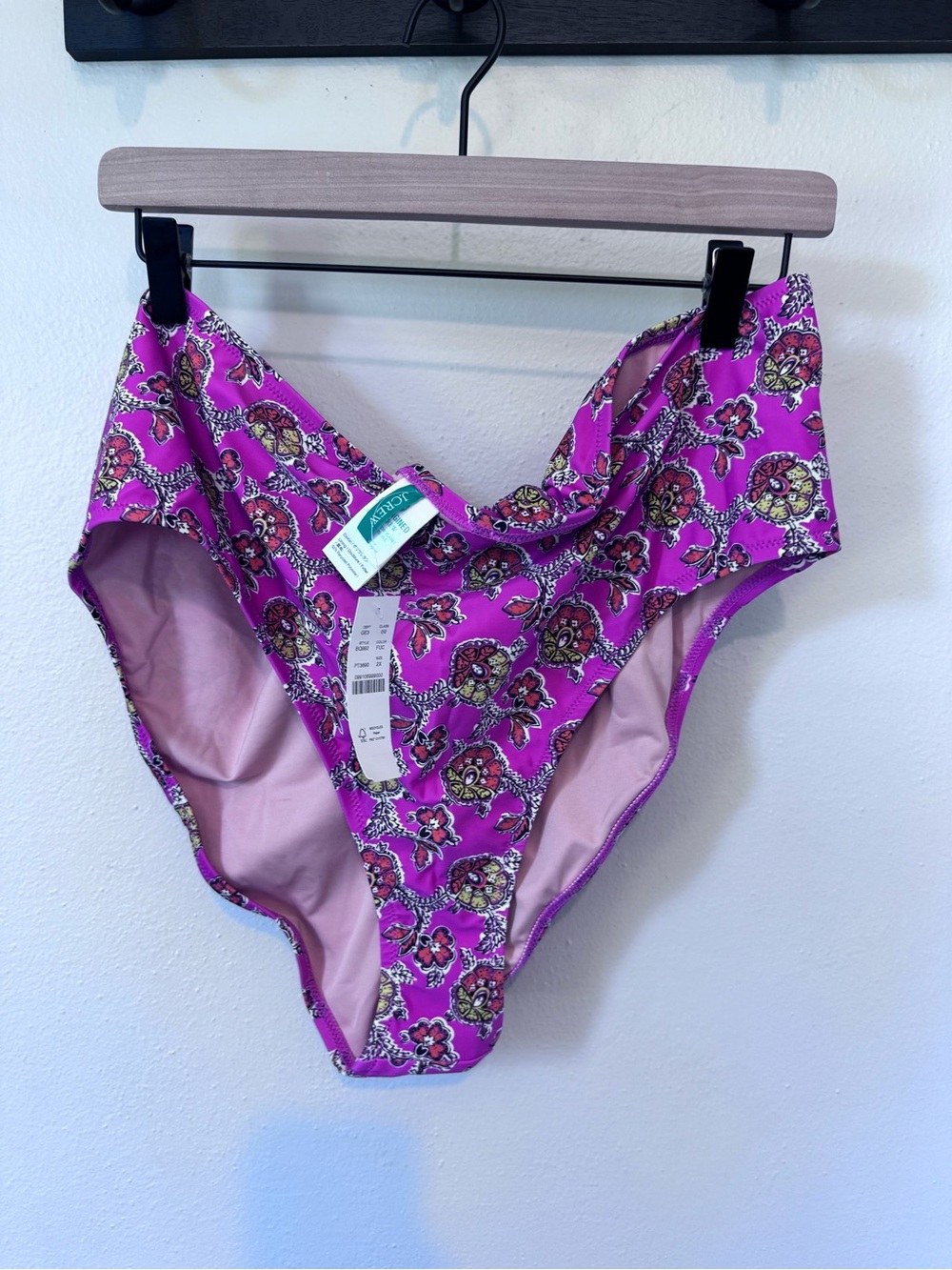 NEW J.Crew High-Waist Bikini Bottoms in Bright Magenta Floral - 2X